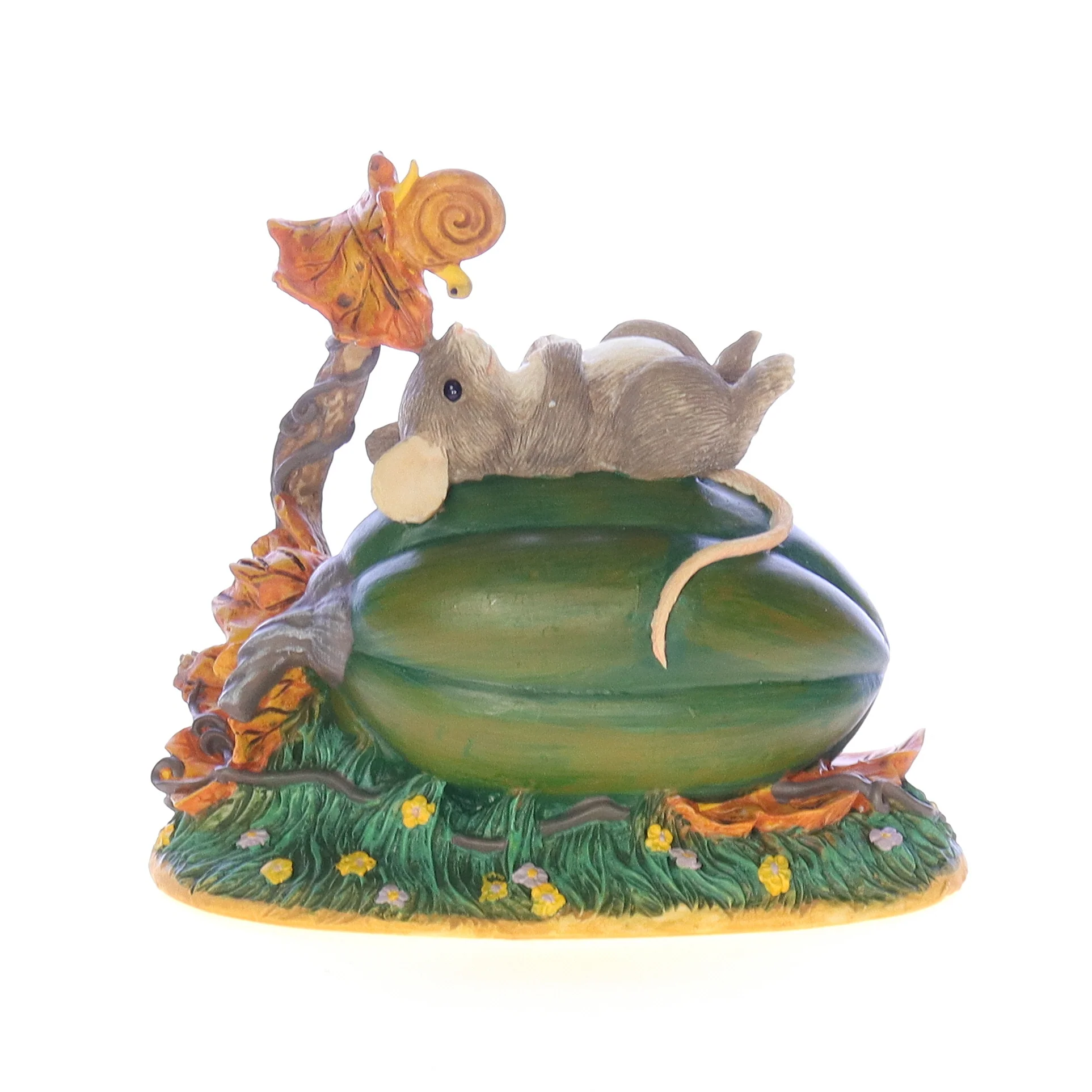 Charming Tails Vintage Resin Fall Figurine Sleeping Mouse on Gourd 3.75" - Image 5