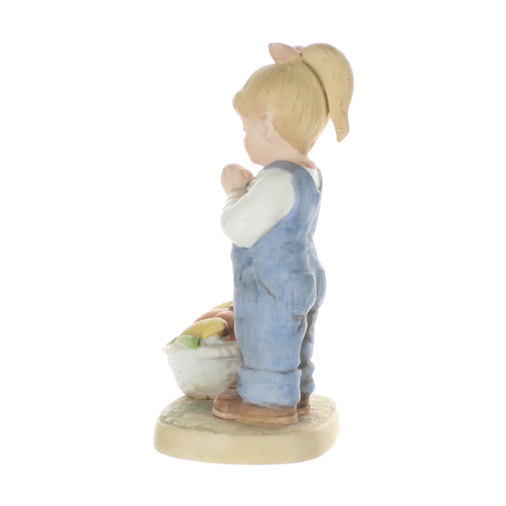 Homco Denim Days Vintage 1985 Porcelain Figurine Girl With Pumpkin Corn Basket - Image 3