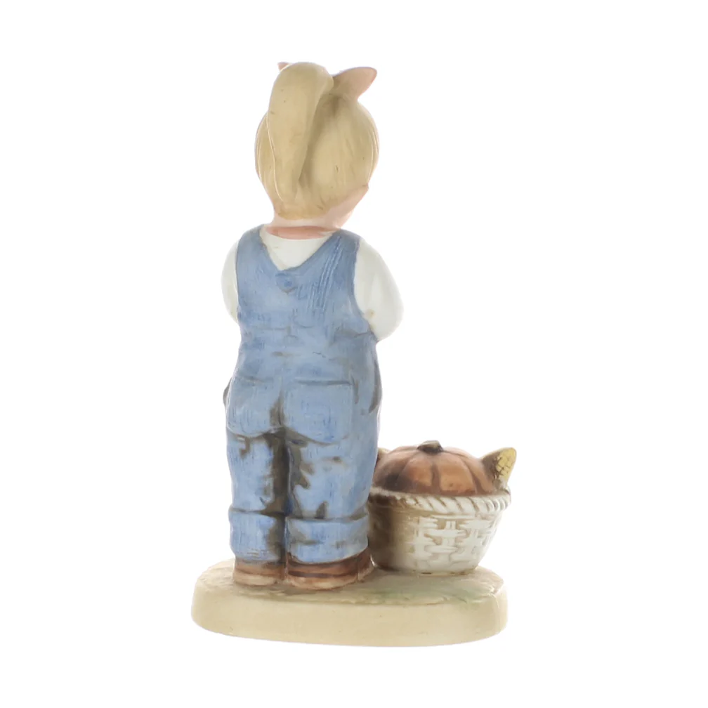 Homco Denim Days Vintage 1985 Porcelain Figurine Girl With Pumpkin Corn Basket - Image 5