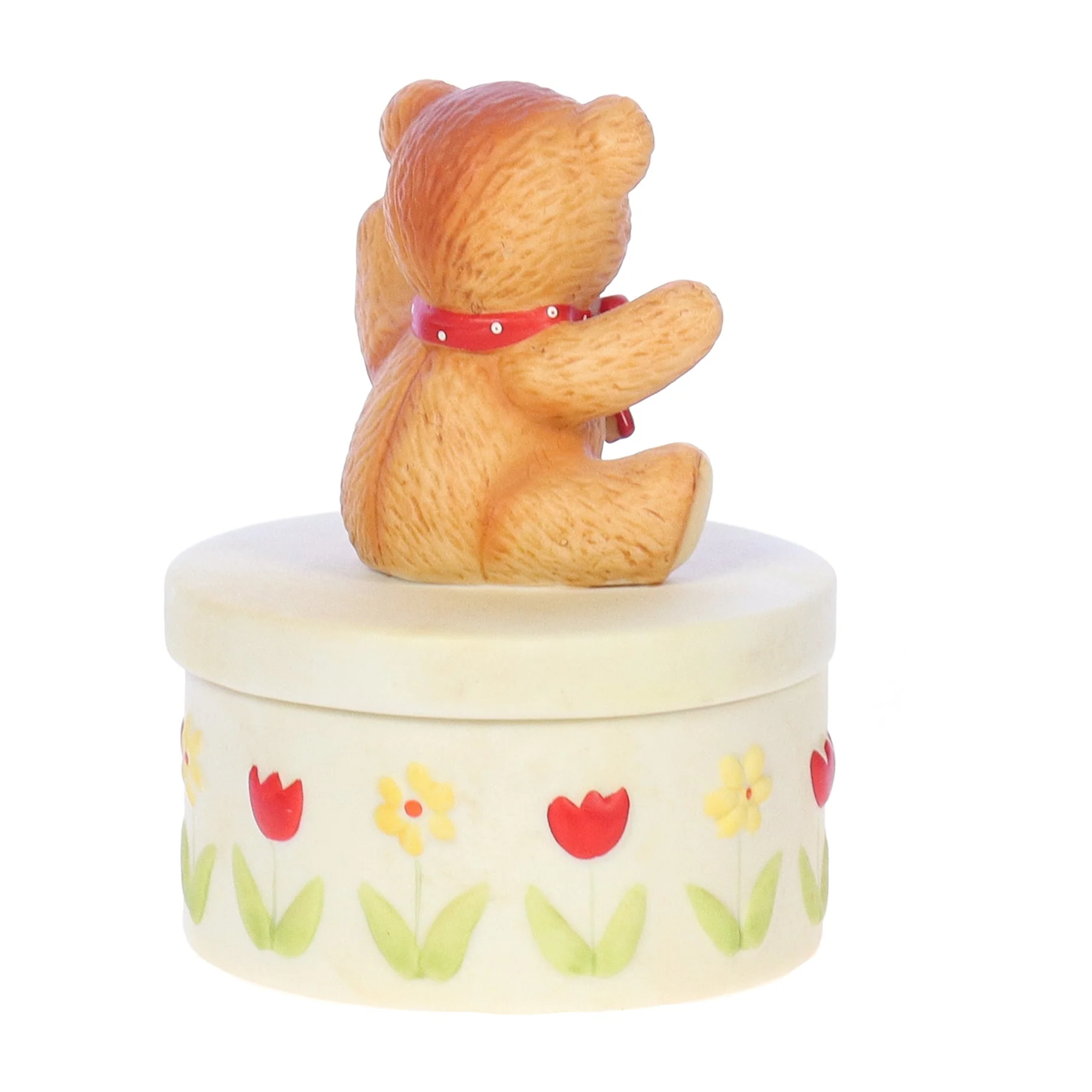 Lucy and Me Vintage 1980 Porcelain Figurine Bear with Red Bow Trinket Box - Image 6