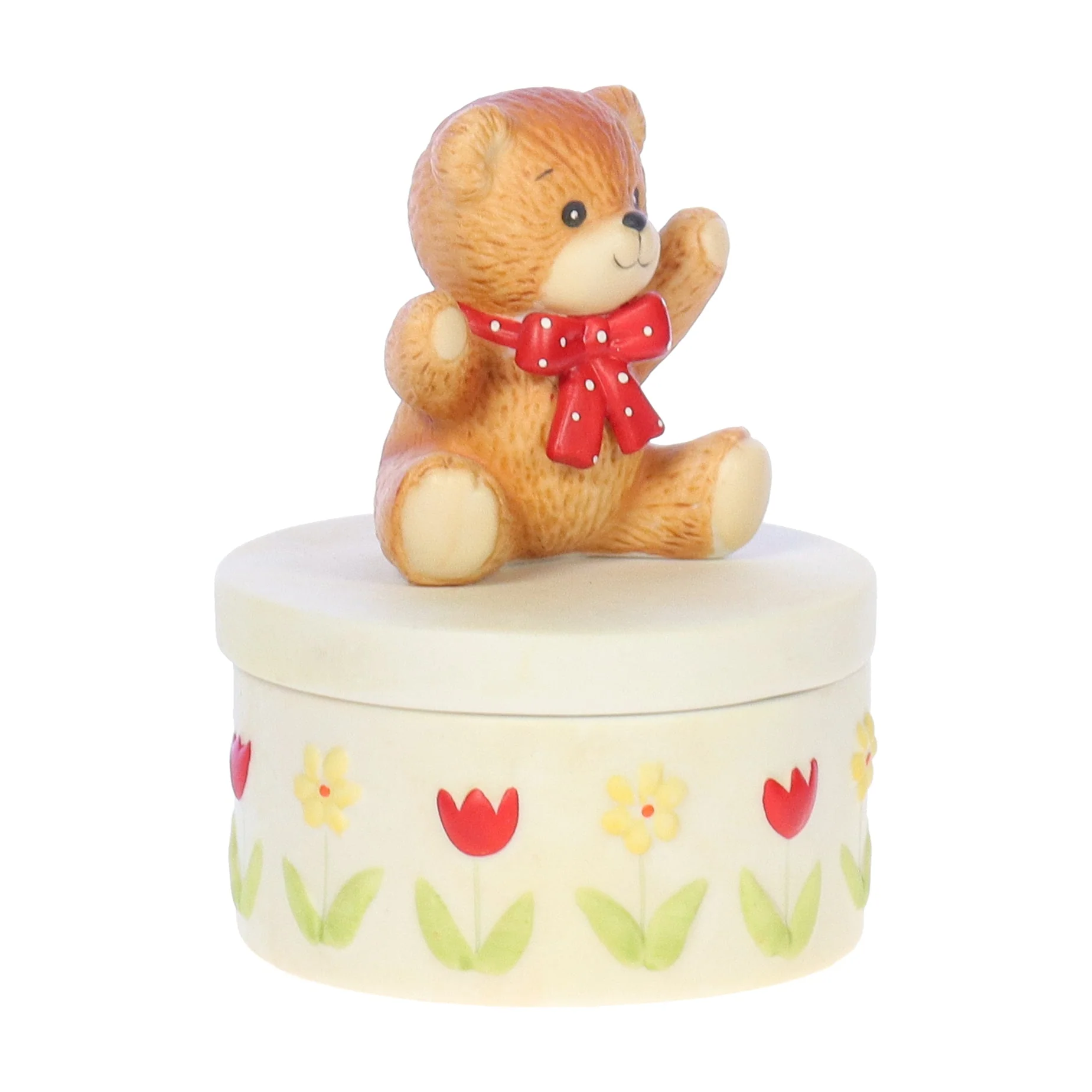 Lucy and Me Vintage 1980 Porcelain Figurine Bear with Red Bow Trinket Box - Image 8