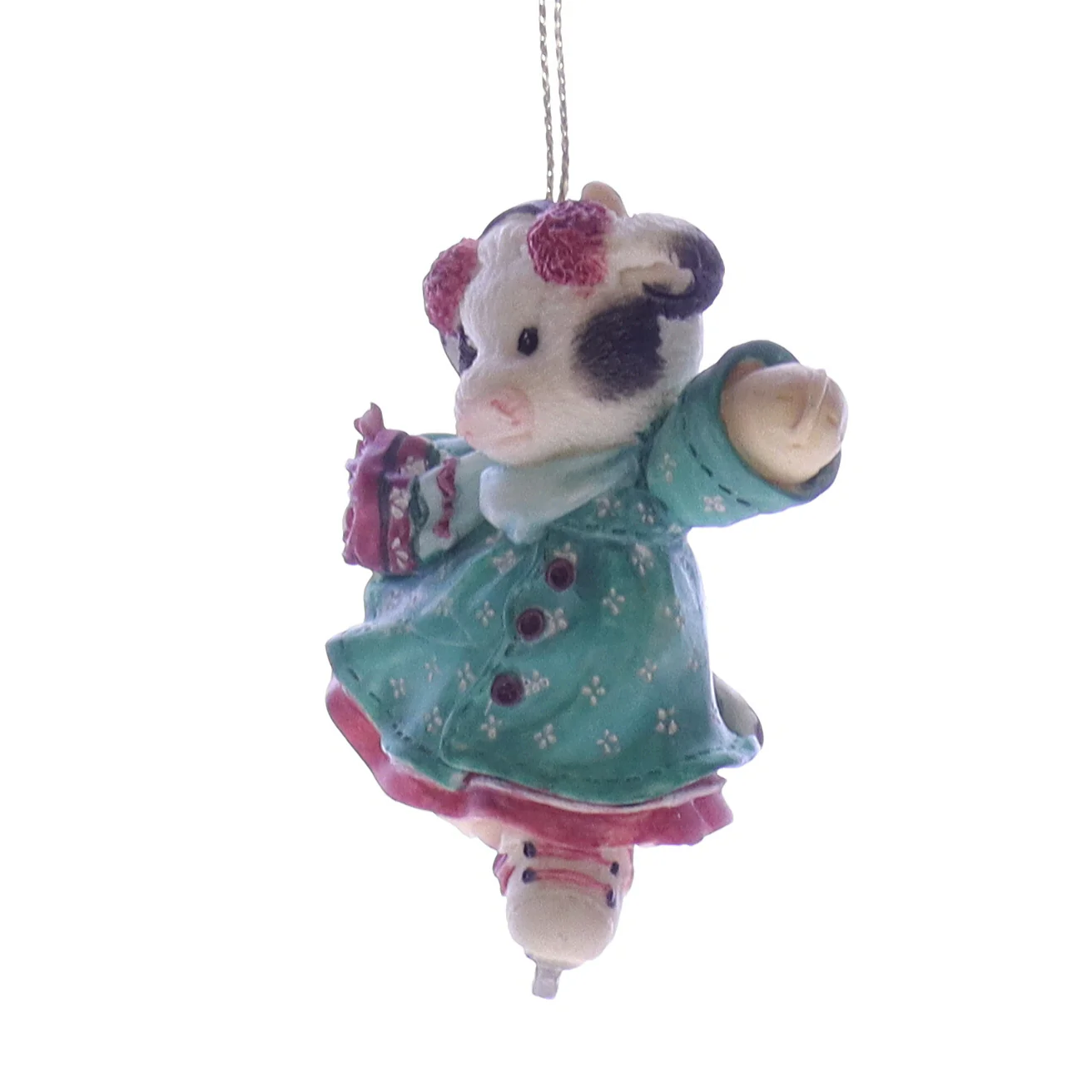 Marys Moo Moos Vintage Resin Christmas Ornament 185523L Ice Skater 1996 2.75" - Image 2