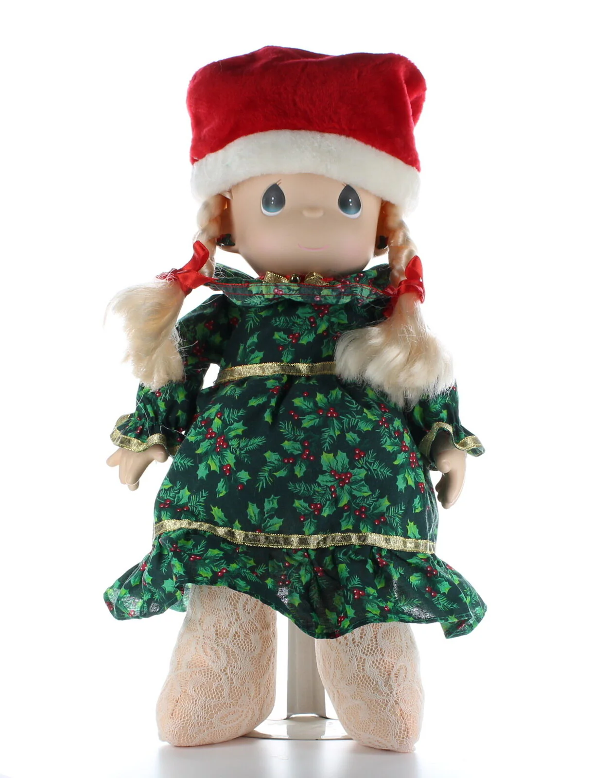 Precious Moments Doll Collection Vinyl Plush Christmas Dress Braids Jingle Bells