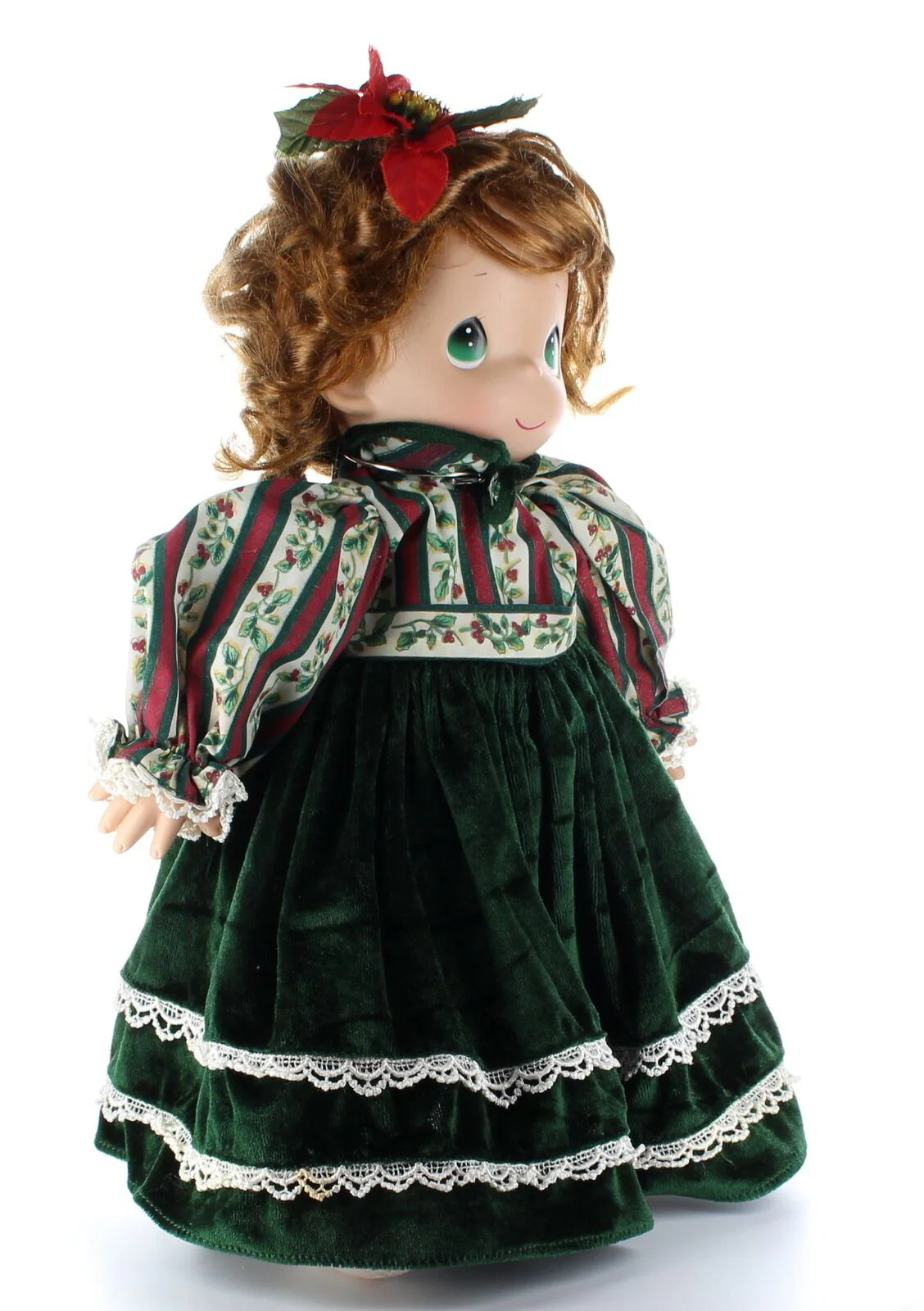 Precious Moments Doll Collection Vinyl Plush Doll Christmas Dress Poinsettia Bow - Image 8
